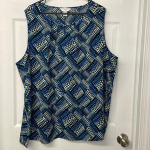 CJ Banks Keyhole Colorful Geometric Sleeveless Blouse 3X Dressy Workwear